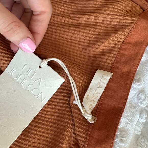 NWT Ulla Johnson Marika Top Puff Sleeves Scoop Neck Rib Knit Sz XL In Chestnut - Picture 3 of 11